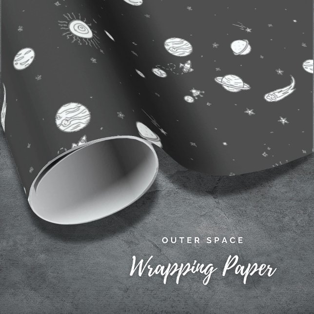 Schwarz-Weiß-Papier für den Außenbereich Geschenkpapier (Outer Space Black & White Wrapping Paper)