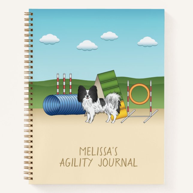 Schwarz-Weiß-Papillen mit Agility Notizbuch (Vorderseite)