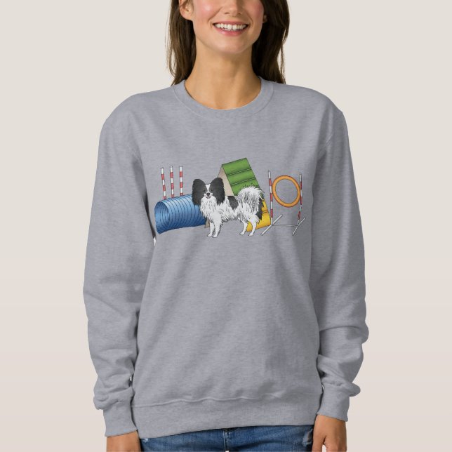 Schwarz-Weiß-Papillen mit Agility Sweatshirt (Vorderseite)