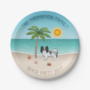 Schwarz-weiß Papillon Dog Tropical Summer Beach Pappteller