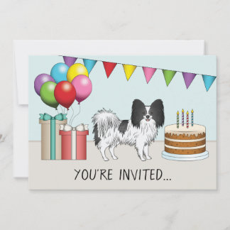 Schwarz-Weiß-Papillon-Hund Farbiger Geburtstag Einladung