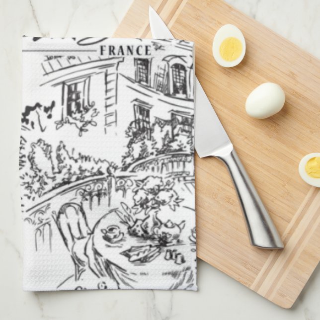 Schwarz-Weiß-Paris-Eiffel-Toile Geschirrtuch (Viertel Falte)