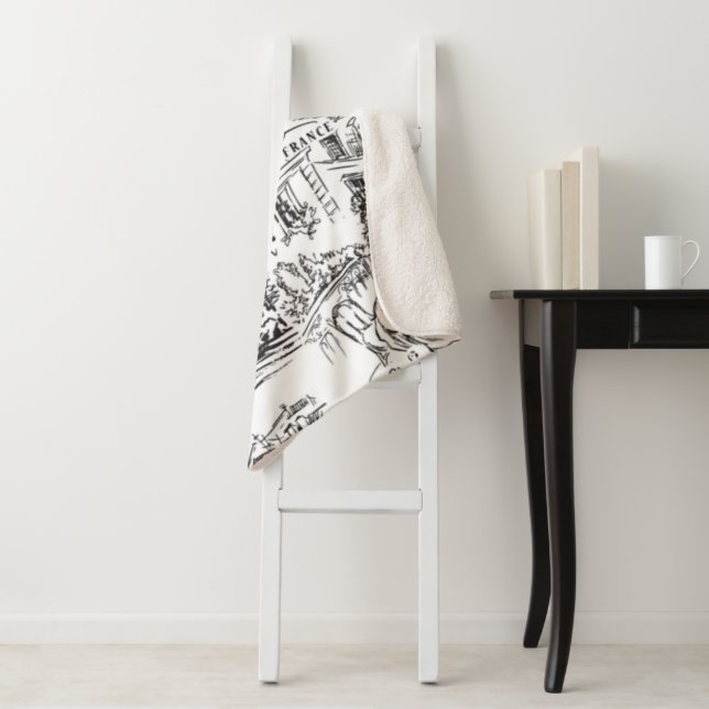 Schwarz-Weiß-Paris-Eiffel-Toile Sherpadecke (Beispiel)