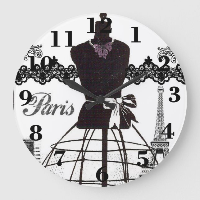 Schwarz-weiß Paris Fashion Mannequin Große Wanduhr (Vorderseite)