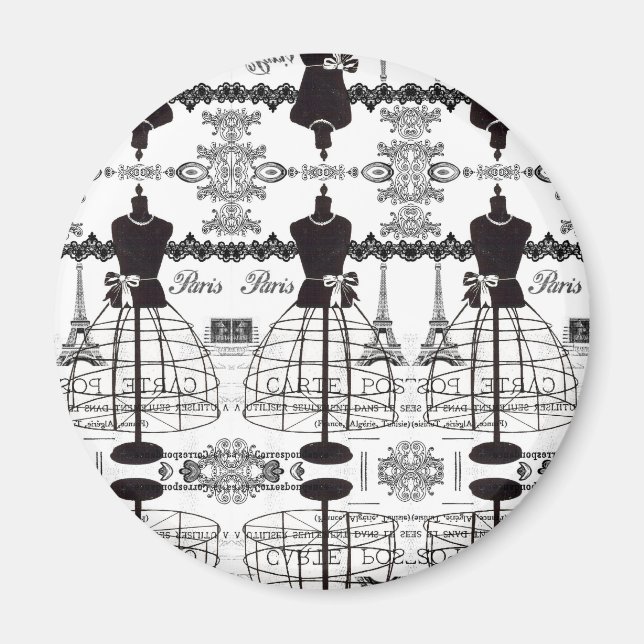 Schwarz-weiß Paris Fashion Mannequin Magnet (Vorne)