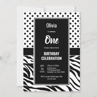 Schwarz-Weiß-Party zum 1. Geburtstag Einladung