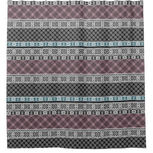 Schwarz-Weiß-Patchwork-Spitze Duschvorhang