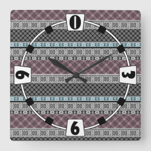Schwarz-Weiß-Patchwork-Spitze Quadratische Wanduhr