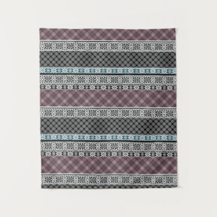 Schwarz-Weiß-Patchwork-Spitze Wandteppich