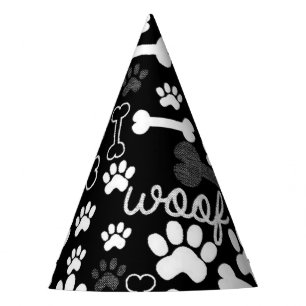 Schwarz-Weiß-Paw-Drucke und Knochen-Hund Partyhütchen