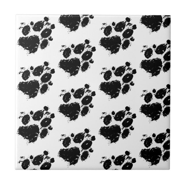 Schwarz-Weiß-Paws-Hundeteile Fliese (Vorderseite)