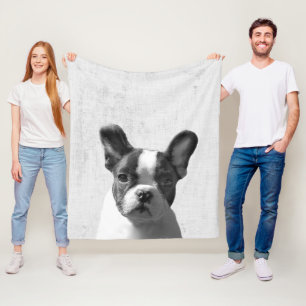 Schwarz-weiß-Peekaboo-Boston-Terrier-Hunde-Kinderz Fleecedecke