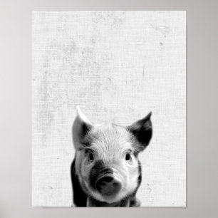 Schwarz-Weiß-Peekaboo-Ferkel-Minimalist-Nursery Poster