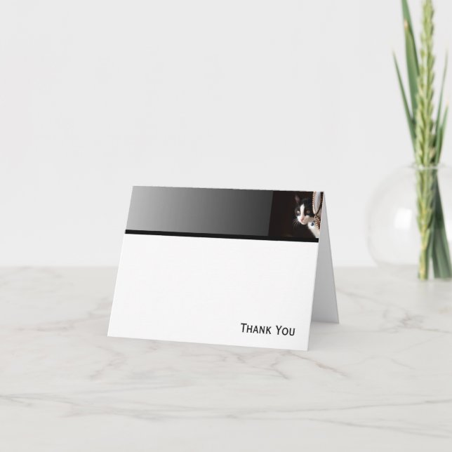 Schwarz-Weiß-Peekaboo-Katze Dankeskarte (Vorderseite)