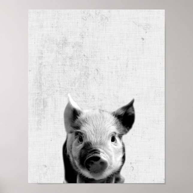 Schwarz-Weiß-Peekaboo Piglet Minimalistisches Kind Poster (Vorne)