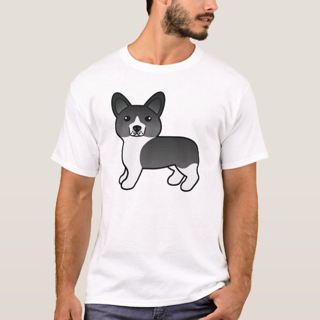 Schwarz-Weiß-Pembroke Wal Corgi Cartoon Dog T-Shirt (Vorderseite)