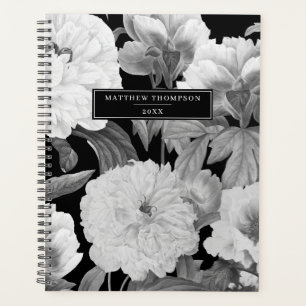 Schwarz-Weiß-Peonfarben-Flora-Album Planer