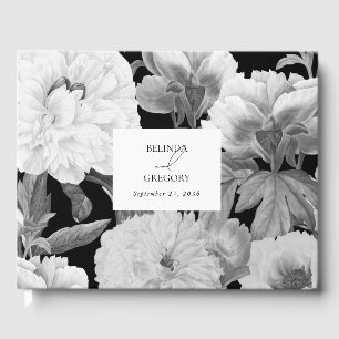 Schwarz-Weiß-Peonies-Hochzeit Gästebuch