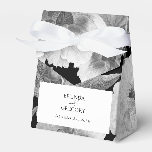 Schwarz-Weiß-Peonies-Hochzeit Geschenkschachtel (Vorderseite)