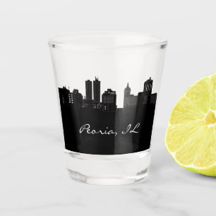Schwarz-Weiß-Peoria Illinois Skyline Schnapsglas
