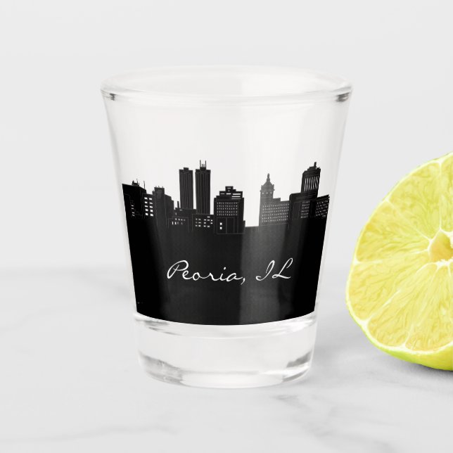 Schwarz-Weiß-Peoria Illinois Skyline Schnapsglas (Vorderseite)