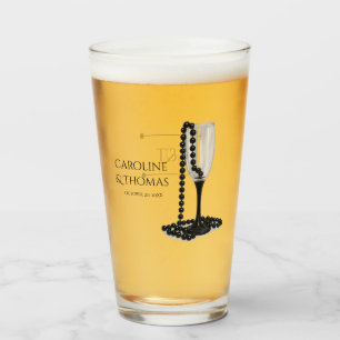 Schwarz-Weiß-Perlen-Champagnerglas-Hochzeit Glas