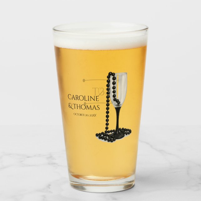 Schwarz-Weiß-Perlen-Champagnerglas-Hochzeit Glas (Vorne (Gefüllt))
