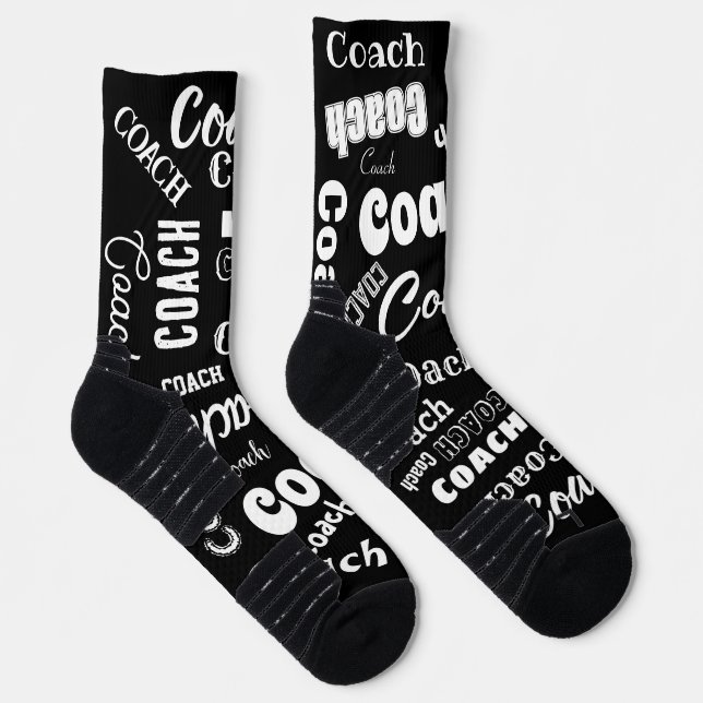 Schwarz-Weiß Personalisiert Coach Geschenk Name Ku Socken (Rechts)