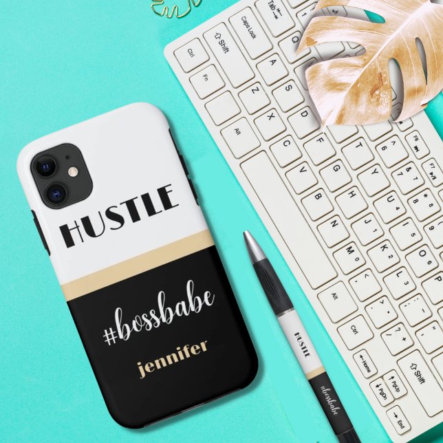 Schwarz-weiß Personalisiert Hustle Boss Babe Case-Mate iPhone Hülle (Von Creator hochgeladen)