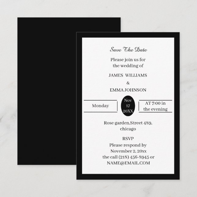 Schwarz-Weiß-Personalisiert Save The Date (Vorne/Hinten)