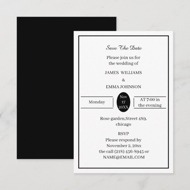 Schwarz-Weiß-Personalisiert Save The Date (Vorne/Hinten)