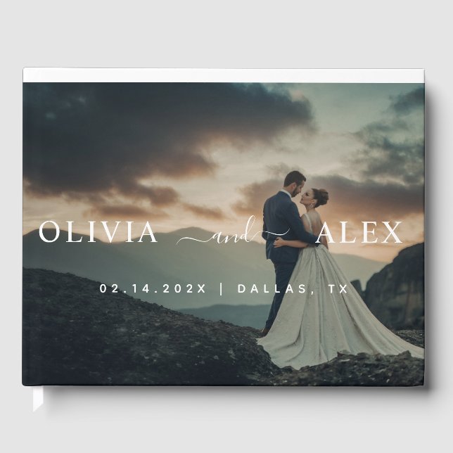 Schwarz-Weiß-Personalisierte Hochzeitsfeier Foto Gästebuch (Vorderseite)