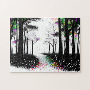 Schwarz-Weiß-Pfad und Abstrakter Waldweg Puzzle