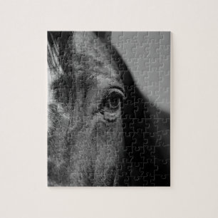 Schwarz Weiß Pferd Auge Kunstwerk Puzzle