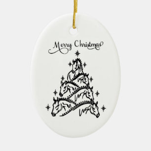 Schwarz-Weiß-Pferd-Christbaumschmuck  Keramik Ornament