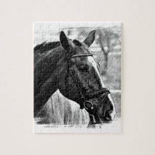 Schwarz-Weiß-Pferd-Skizze Puzzle