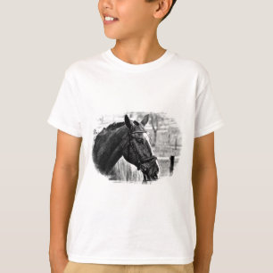 Schwarz-Weiß-Pferd-Skizze T-Shirt