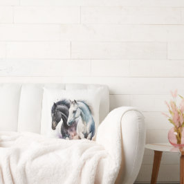 Schwarz-Weiß-Pferde in Wasserfarbe Kissen