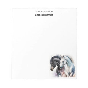 Schwarz-Weiß-Pferde in Wasserfarbe Notizblock