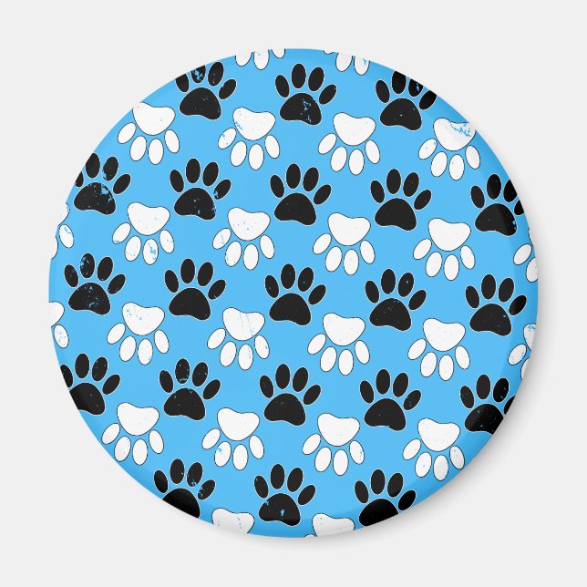 Schwarz-Weiß-Pfoten auf blauem Hintergrund Magnet (Vorne)