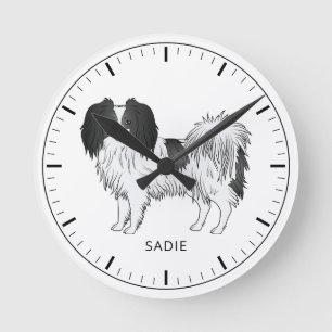 Schwarz-Weiß-Phalène mit personalisierbarem Namen Runde Wanduhr