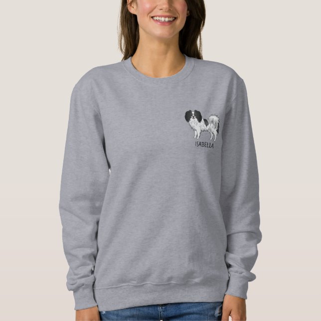 Schwarz-Weiß-Phalène mit Personalisiertem Pet-Name Sweatshirt (Vorderseite)