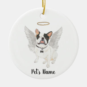 Schwarz-weiß Pied Frenchie Beileid Memorial Keramik Ornament