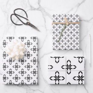Schwarz-Weiß-Pinguin-Blume Geschenkpapier Set