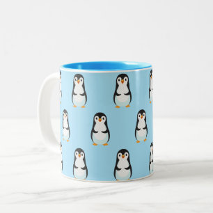 Schwarz-Weiß-Pinguin-Muster auf hellblau Zweifarbige Tasse