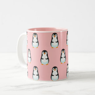 Schwarz-Weiß-Pinguin-Muster auf hellrosa Zweifarbige Tasse