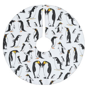 Schwarz-Weiß-Pinguin-Muster Polyester Weihnachtsbaumdecke