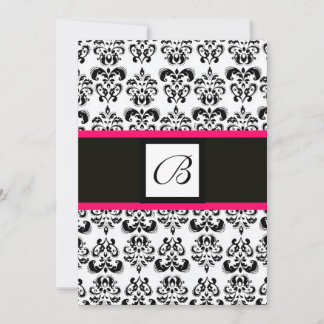 SCHWARZ-WEISS PINK DAMASK SQUARE MONOGRAM EINLADUN EINLADUNG