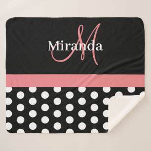 Schwarz-weiß Pink Monogram Script Polka Dot Sherpadecke