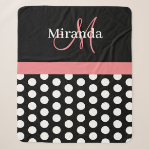 Schwarz-weiß Pink Monogram Script Polka Dot Sherpadecke